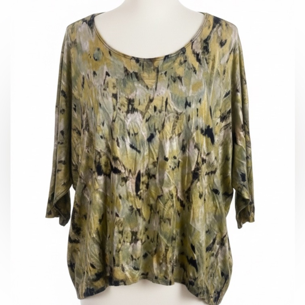 MAGGIE BARNES Green Abstract Tie-Dye Geometric Blouse - Women's Plus Size 3X